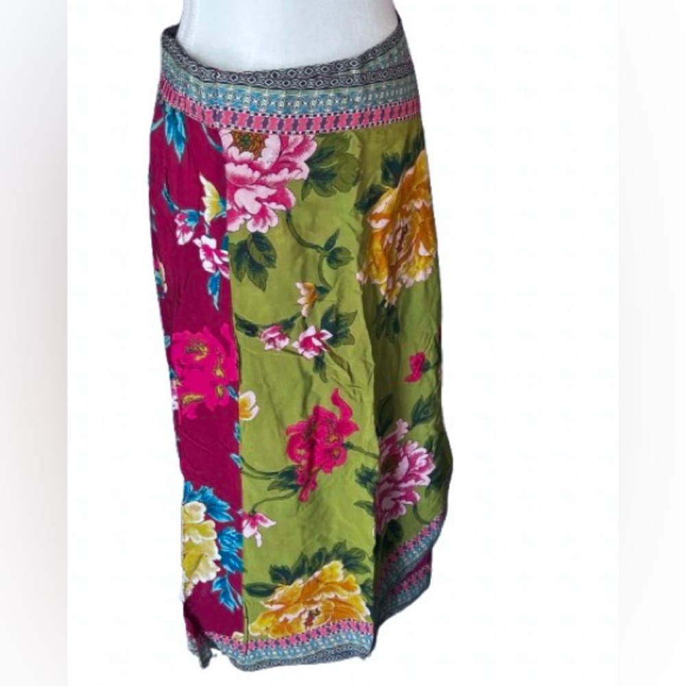 Sundance Skirt Small Floral Wrap Boho Midi Designer Green Pink Red Patterned - Picture 8 of 11